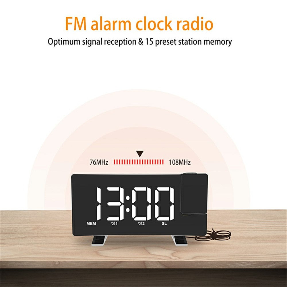 Projection Alarm Clock with FM Radio USB Charge LED Digital Dual Alarm Clock for Bedroom
