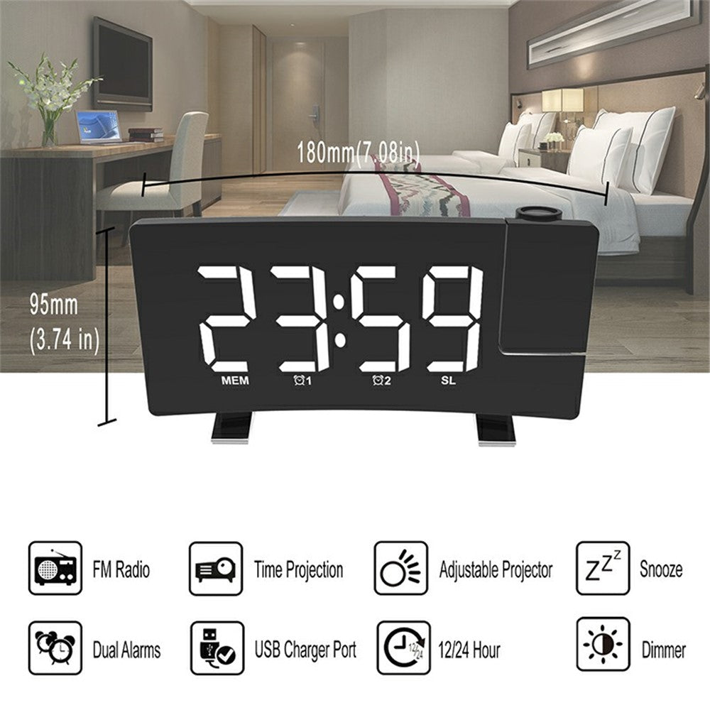 Projection Alarm Clock with FM Radio USB Charge LED Digital Dual Alarm Clock for Bedroom