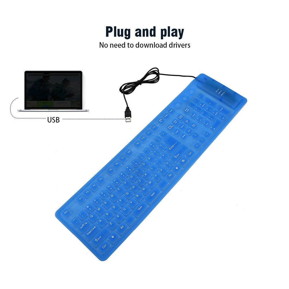 108 Keys USB Silicone Foldable Keyboard  Waterproof Dustproof USB Silent Keys