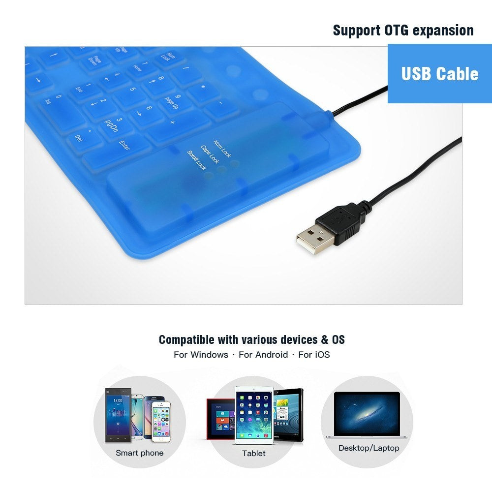 108 Keys USB Silicone Foldable Keyboard  Waterproof Dustproof USB Silent Keys