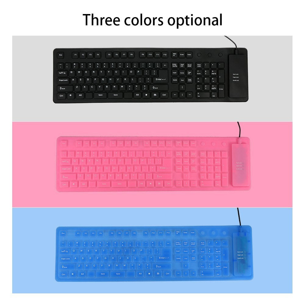 108 Keys USB Silicone Foldable Keyboard  Waterproof Dustproof USB Silent Keys
