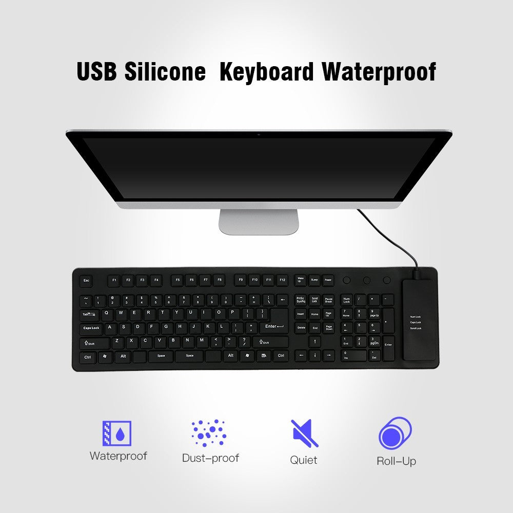 108 Keys USB Silicone Foldable Keyboard  Waterproof Dustproof USB Silent Keys