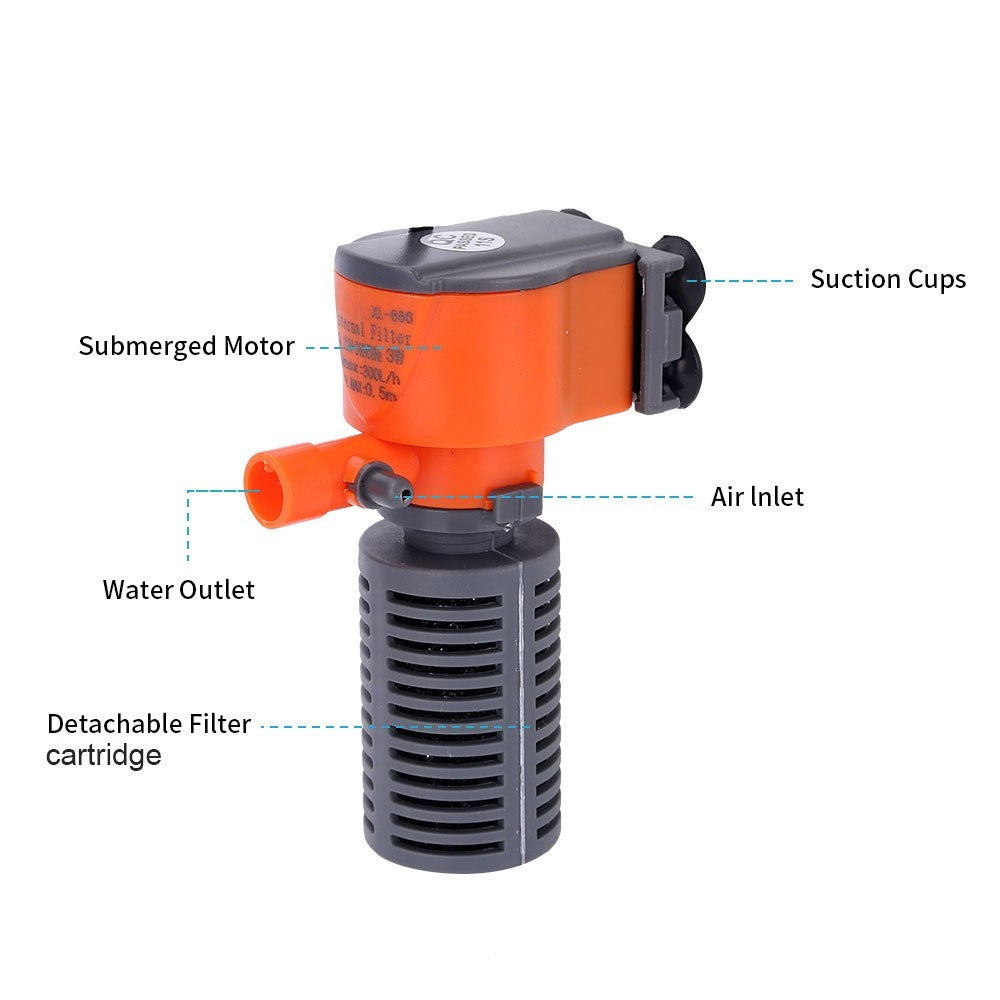 3W 3-in-1 Mini Filter Oxygen Supply Fish Tank Air Pump Aquarium Fish Sponge Filter Quiet Filter