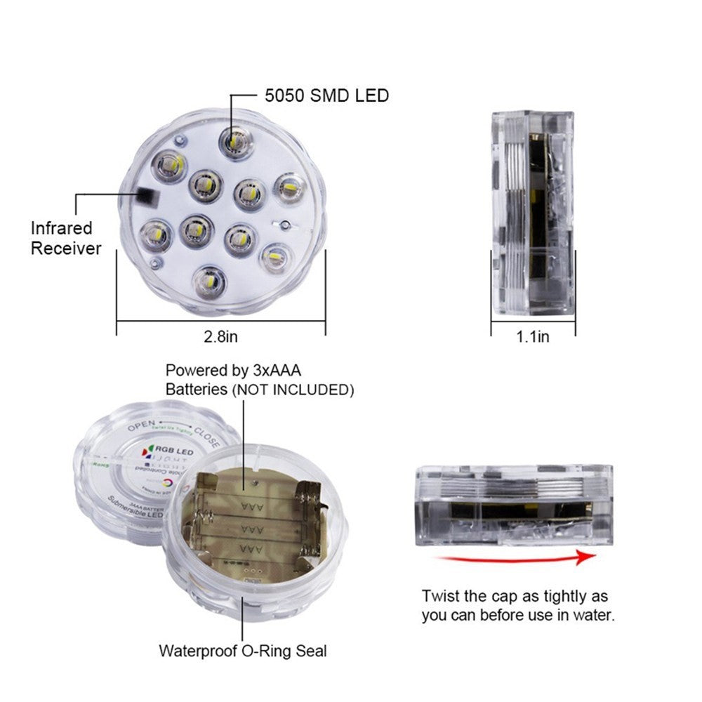 LED Lights with Remote Waterproof Underwater LED Lights Pad Battery Operated