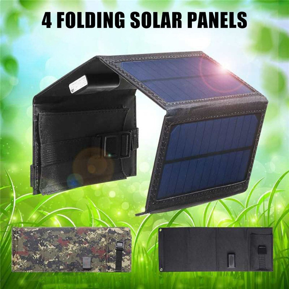 5V 10W USB Solar Charger Portable Outdoor Waterproof Solar Battery Charger USB Phone Charging Power Bank with 4 Solar Panels