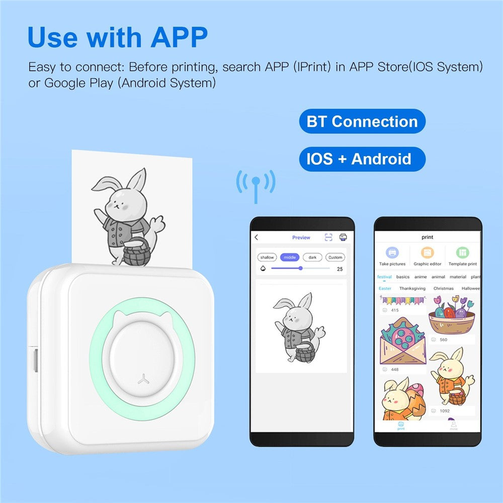 Mini Photo Printer Portable 203DPI Bluetooth-compatible Thermal Printing Machine for iOS Android