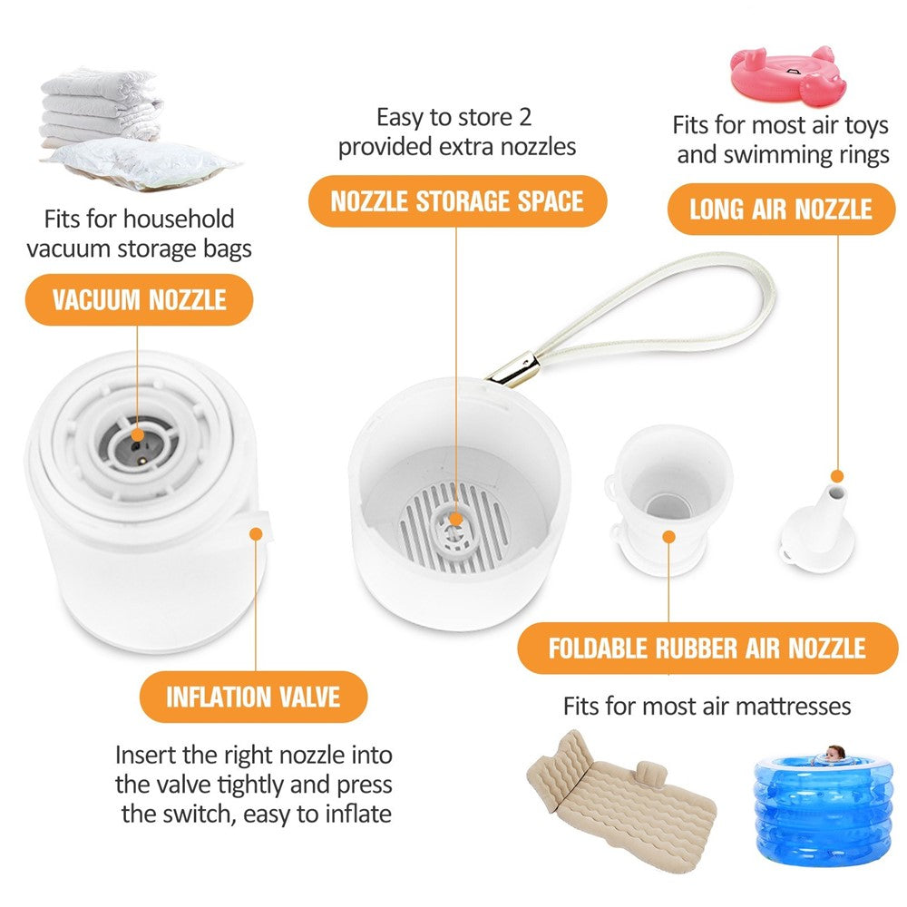 1400mAh Battery Built In Mini Air Pump with Light Wireless Electric Inflation Pump for Air Mattress Swimming Rings Inflatable Beds