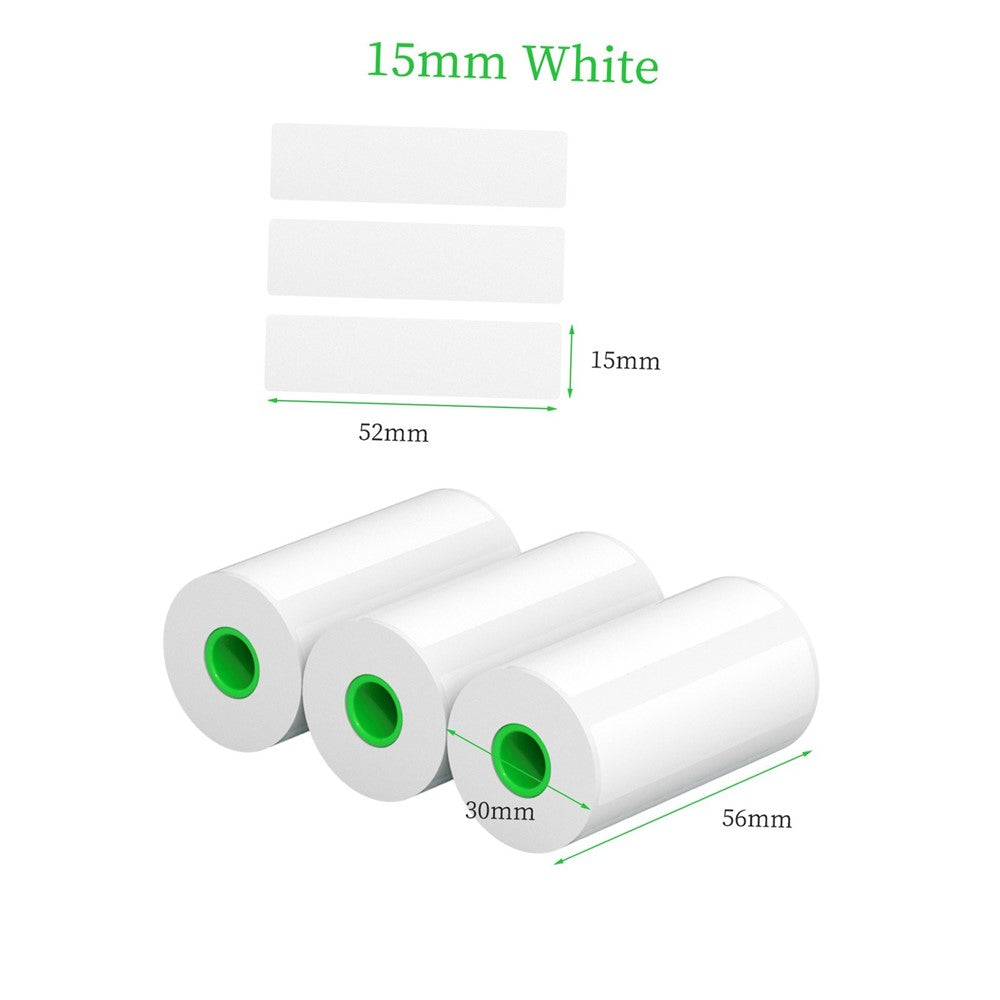 PERIPAGE 3Pcs/Set 15mm Waterproof Oil-proof Label Thermal Paper Self-Adhesive Sticker Printable Paper Roll Label Paper Clear Printing for PeriPage A6/A9/A9s/A9 Pro/A9 Max/A9s Max
