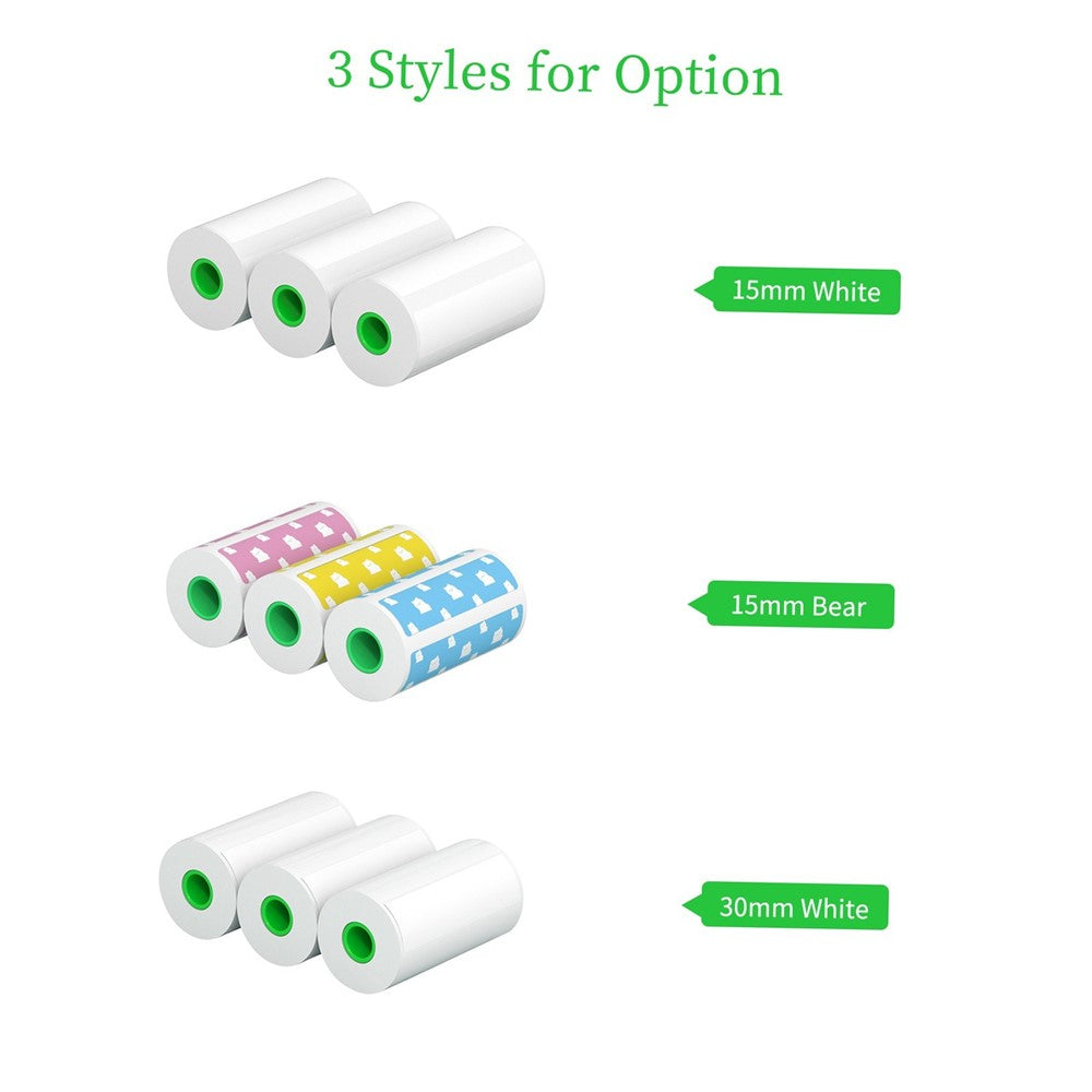 PERIPAGE 3Pcs/Set 15mm Waterproof Oil-proof Label Thermal Paper Self-Adhesive Sticker Printable Paper Roll Label Paper Clear Printing for PeriPage A6/A9/A9s/A9 Pro/A9 Max/A9s Max