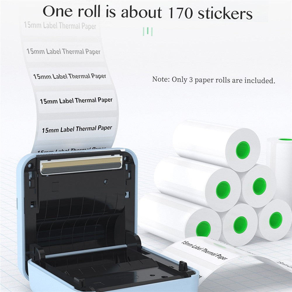 PERIPAGE 3Pcs/Set 15mm Waterproof Oil-proof Label Thermal Paper Self-Adhesive Sticker Printable Paper Roll Label Paper Clear Printing for PeriPage A6/A9/A9s/A9 Pro/A9 Max/A9s Max