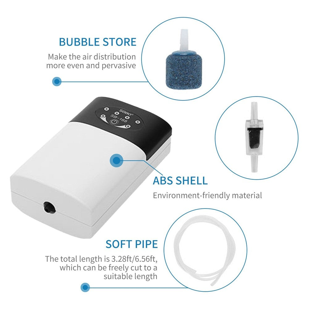 Aquarium Air Pump Fish Tank Oxygen Pump USB Rechargeable Fishing Aerator with Pipe Air Bubble Stone