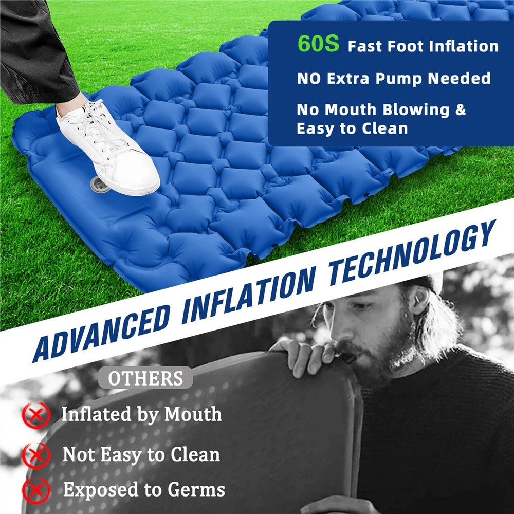 Camping Mat Ultralight Inflatable Sleeping Mattress Hiking Trekking Portable Travel Waterproof Sleeping Folding Bed with Air Pillow