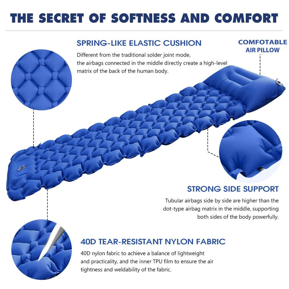 Camping Mat Ultralight Inflatable Sleeping Mattress Hiking Trekking Portable Travel Waterproof Sleeping Folding Bed with Air Pillow