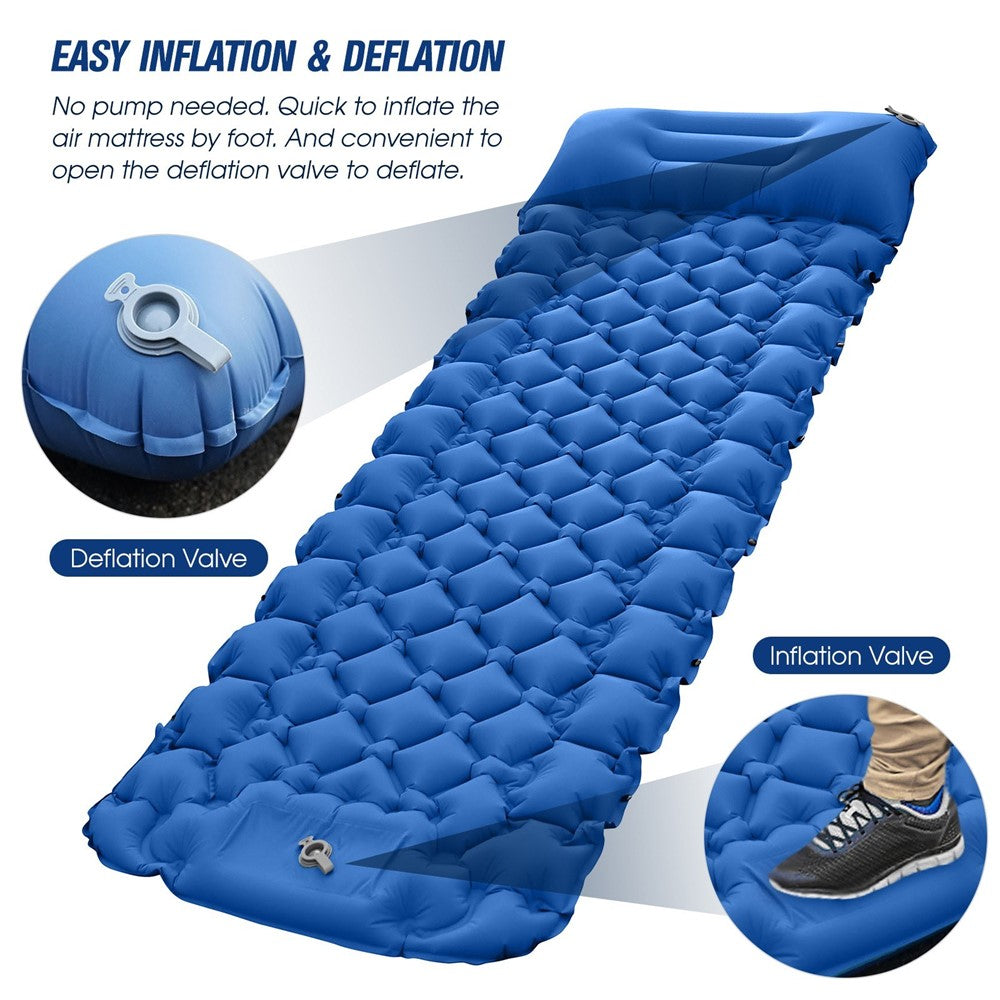 Camping Mat Ultralight Inflatable Sleeping Mattress Hiking Trekking Portable Travel Waterproof Sleeping Folding Bed with Air Pillow