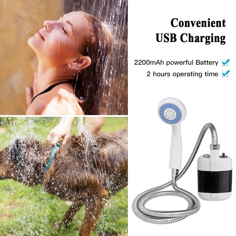 Portable Camping Pet Cleaning Beach Washing Shower 4.9ft Hose Outdoor Shower Device with Rechargeable Pump