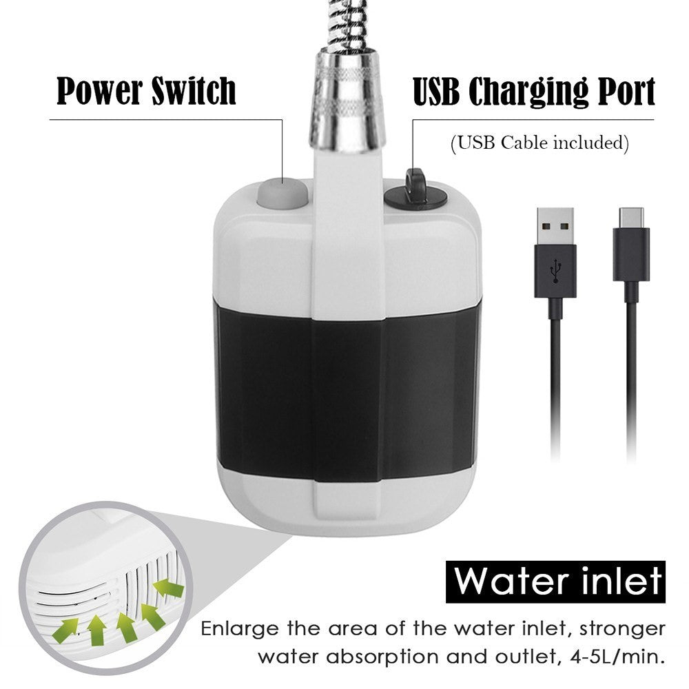 Portable Camping Pet Cleaning Beach Washing Shower 4.9ft Hose Outdoor Shower Device with Rechargeable Pump