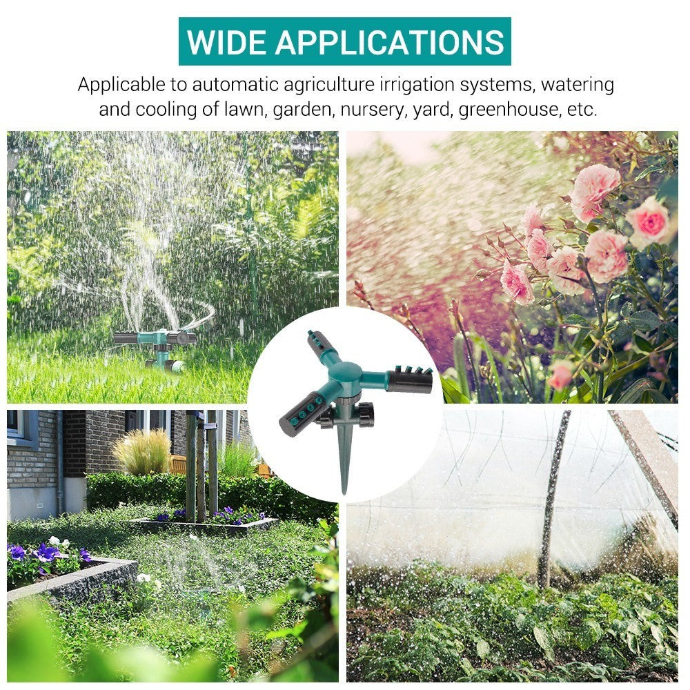 Garden Sprinkler Water Sprinkler Automatic 360-degree Rotating 3 Arms Sprayer Lawn Irrigation System with Plastic Ground Plug