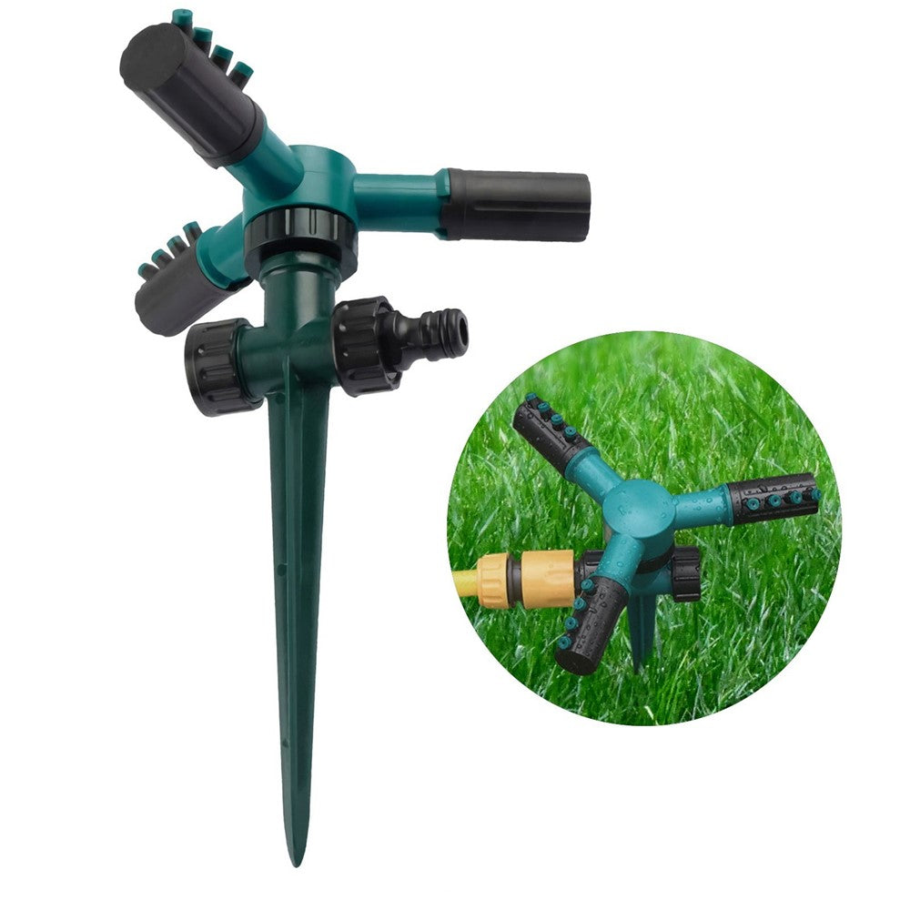 Garden Sprinkler Water Sprinkler Automatic 360-degree Rotating 3 Arms Sprayer Lawn Irrigation System with Plastic Ground Plug