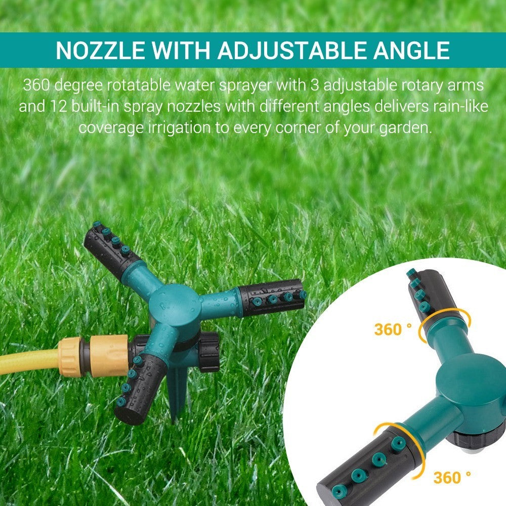Garden Sprinkler Water Sprinkler Automatic 360-degree Rotating 3 Arms Sprayer Lawn Irrigation System with Plastic Ground Plug