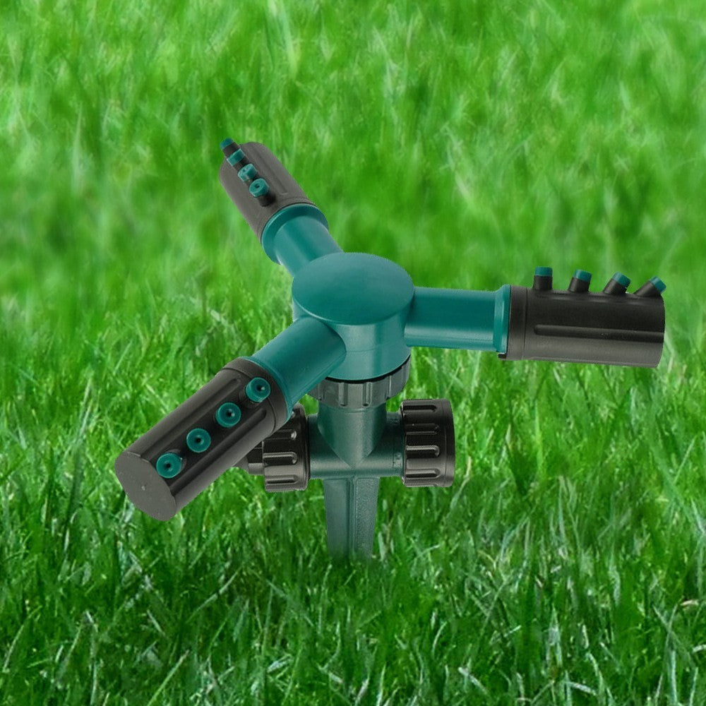 Garden Sprinkler Water Sprinkler Automatic 360-degree Rotating 3 Arms Sprayer Lawn Irrigation System with Plastic Ground Plug