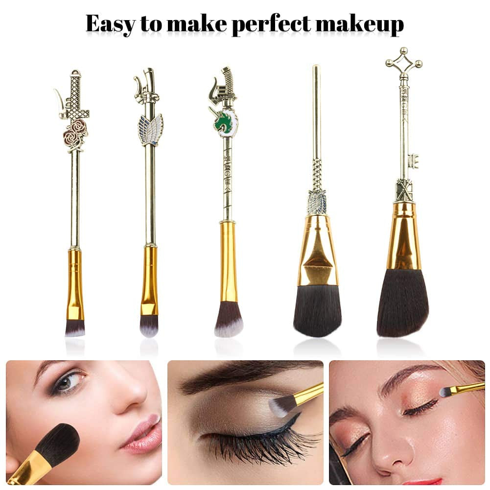 Anime Make-Up Pinsel Geschenkset, Mit Spiegel, Kamm, Für Foundation-Rouge, Lidschatten, Gesichts-Concealer, Eyeliner-Kontur, Puder, Flüssige Augen Für Mädchen Und Frauen (Attack Deep Gold)