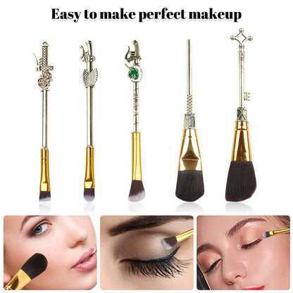 Anime Make-Up Pinsel Geschenkset, Mit Spiegel, Kamm, Für Foundation-Rouge, Lidschatten, Gesichts-Concealer, Eyeliner-Kontur, Puder, Flüssige Augen Für Mädchen Und Frauen (Attack Deep Gold)
