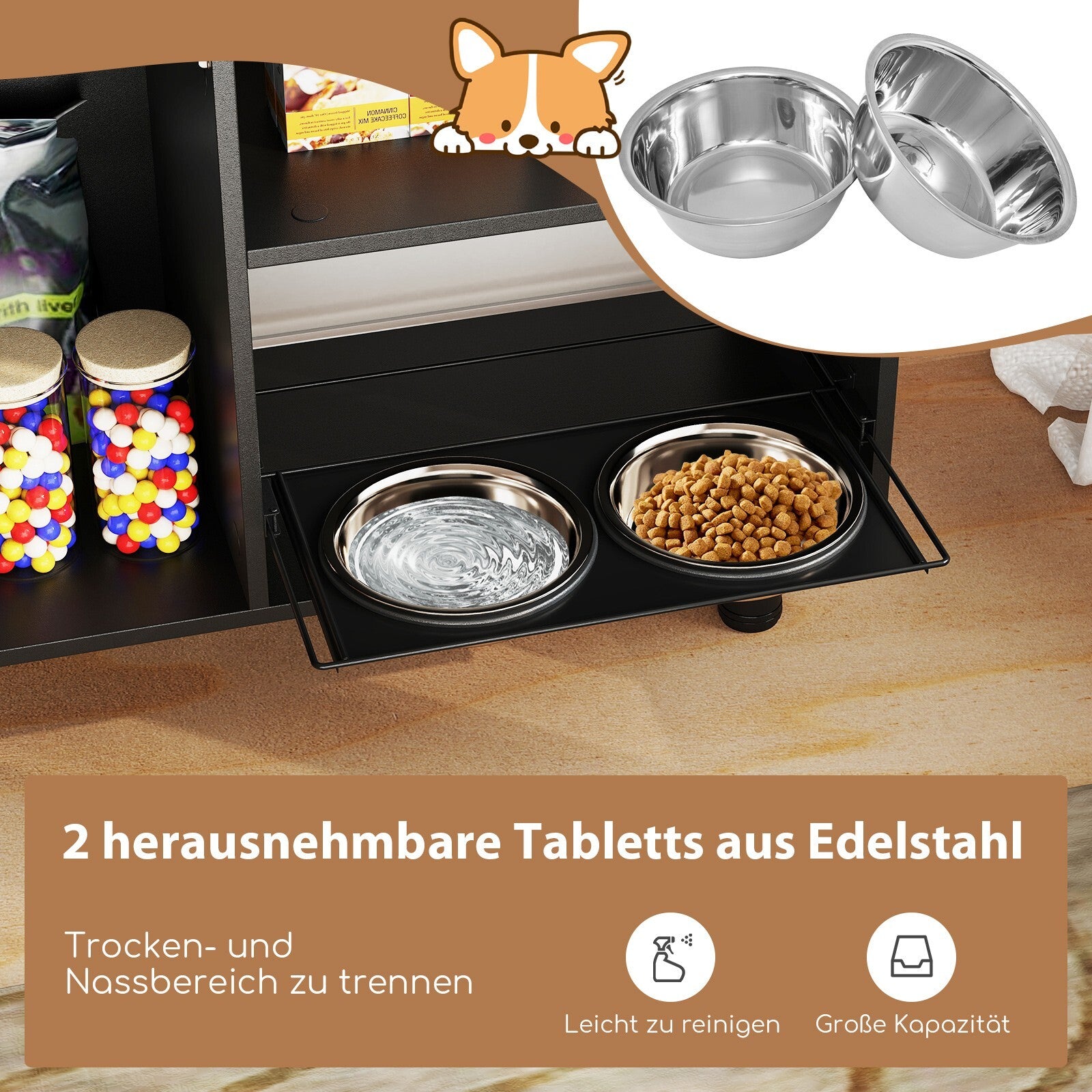 Futterschrank Futterstation Futternapf Hundefutter Mit 2 Edelstahlnäpfe