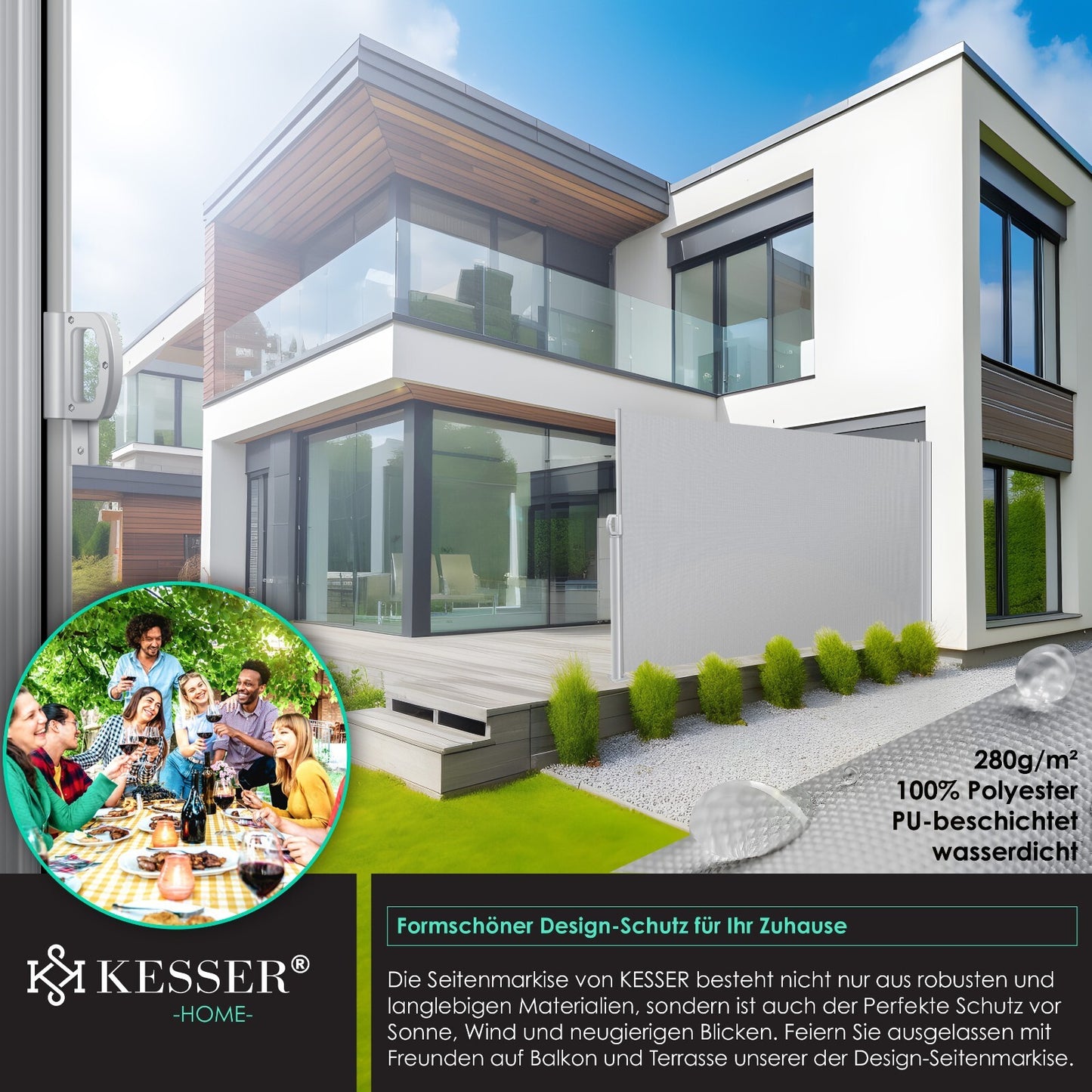 KESSER® Alu Seitenmarkise Ausziehbar Markise Wind Sonne Sicht Schutz Seitenrollo