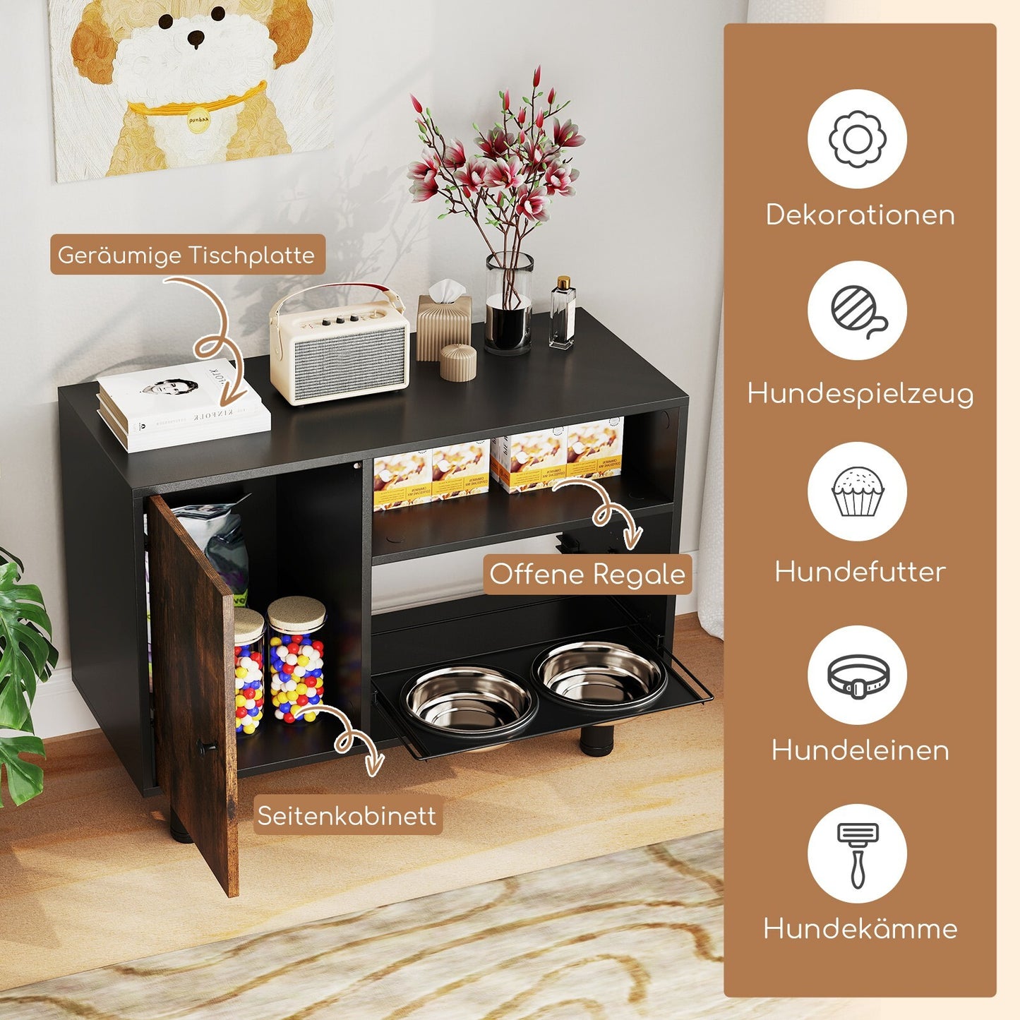 Futterschrank Futterstation Futternapf Hundefutter Mit 2 Edelstahlnäpfe
