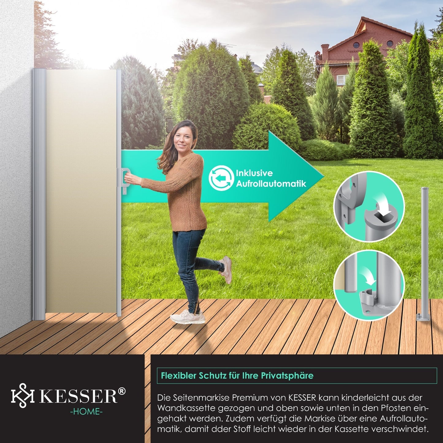 KESSER® Alu Seitenmarkise Ausziehbar Markise Wind Sonne Sicht Schutz Seitenrollo