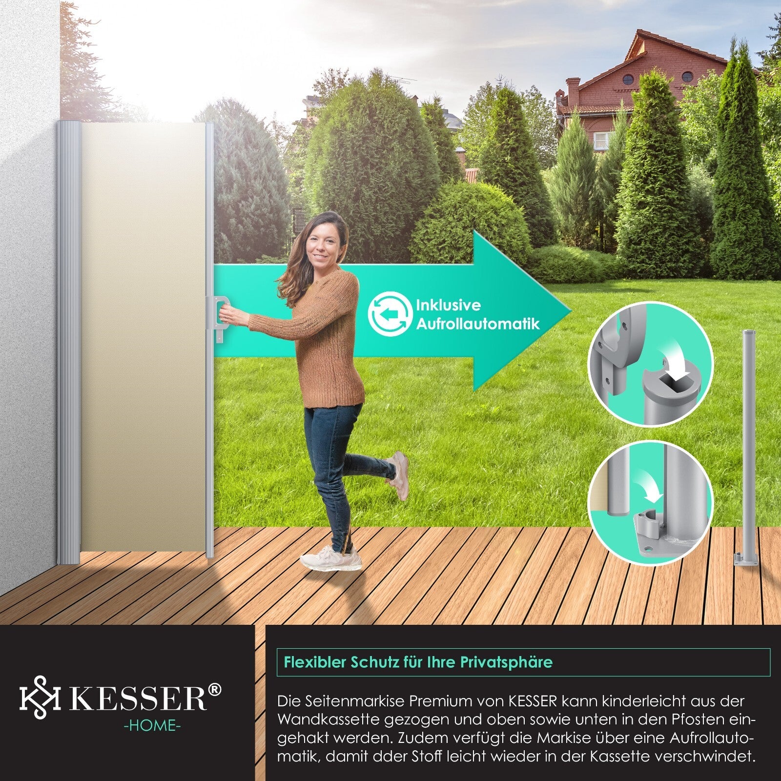 KESSER® Alu Seitenmarkise Ausziehbar Markise Wind Sonne Sicht Schutz Seitenrollo