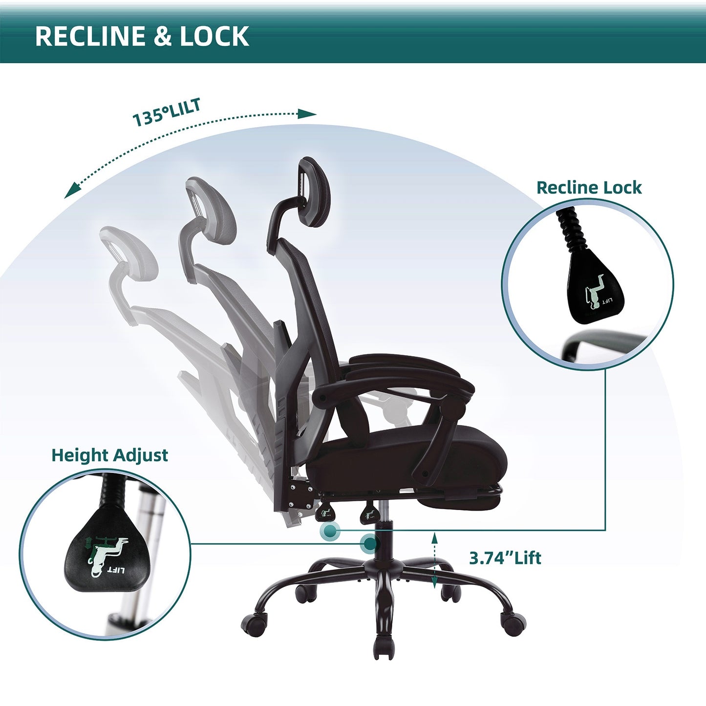 Ergonomischer Bürostuhl mit Fußstütze – Lendenkissen & gepolsterte Armlehnen