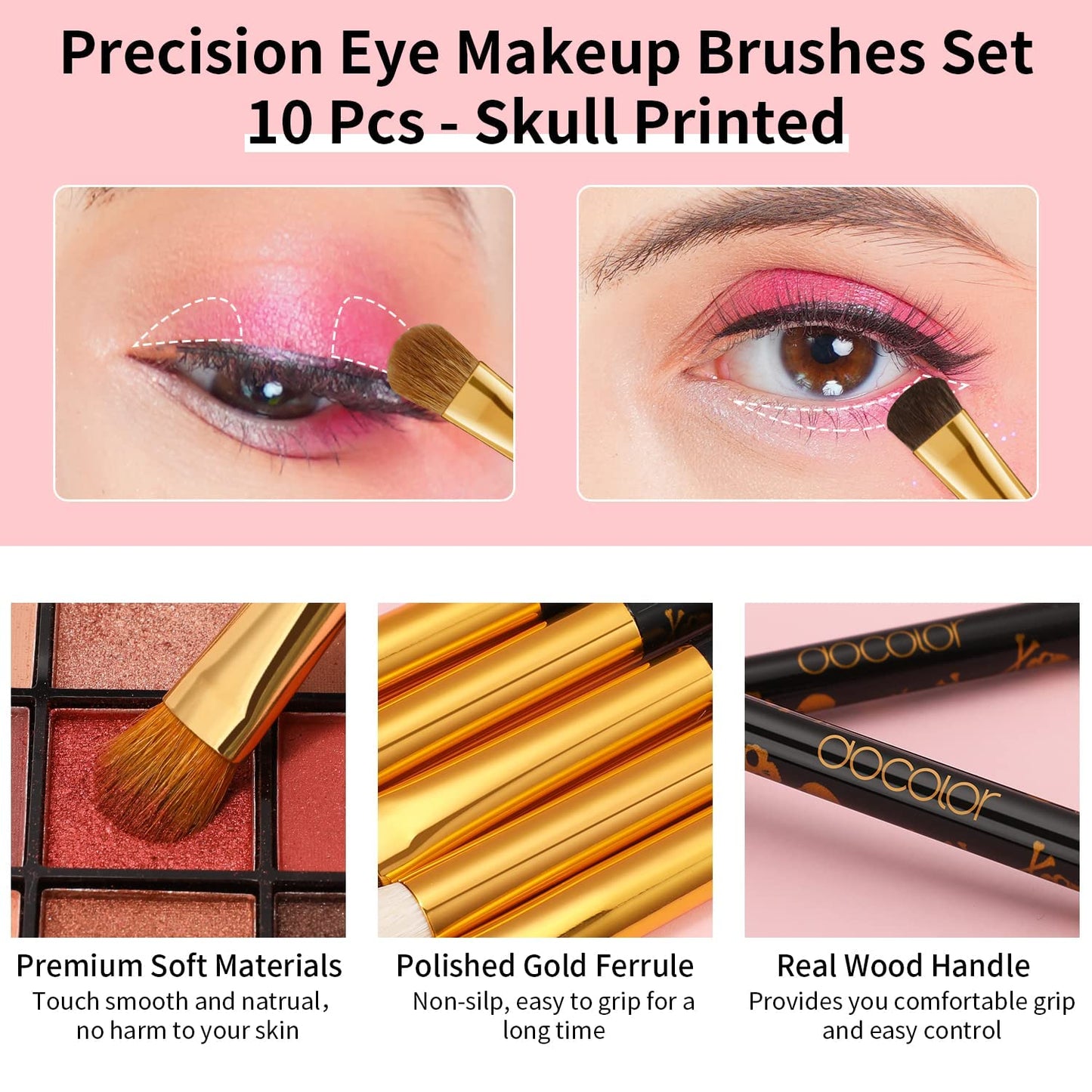 Docolor Gothic Lidschatten Pinselset 10 Stück Totenkopf-Druck Augen Make up Pinsel Augenpinsel Set Für Lidschatten Augenbraue Eyeliner Blending
