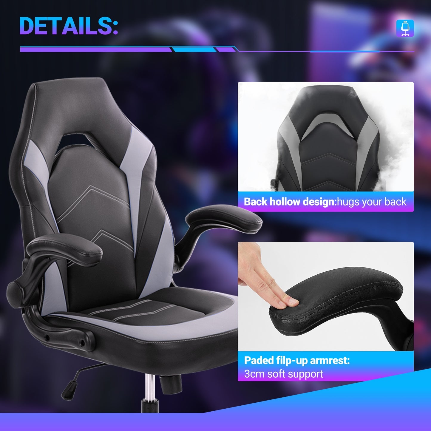 Ergonomischer Gaming- & Bürostuhl aus PU-Leder mit Drehfunktion und komfortabler Lendenwirbelstütze