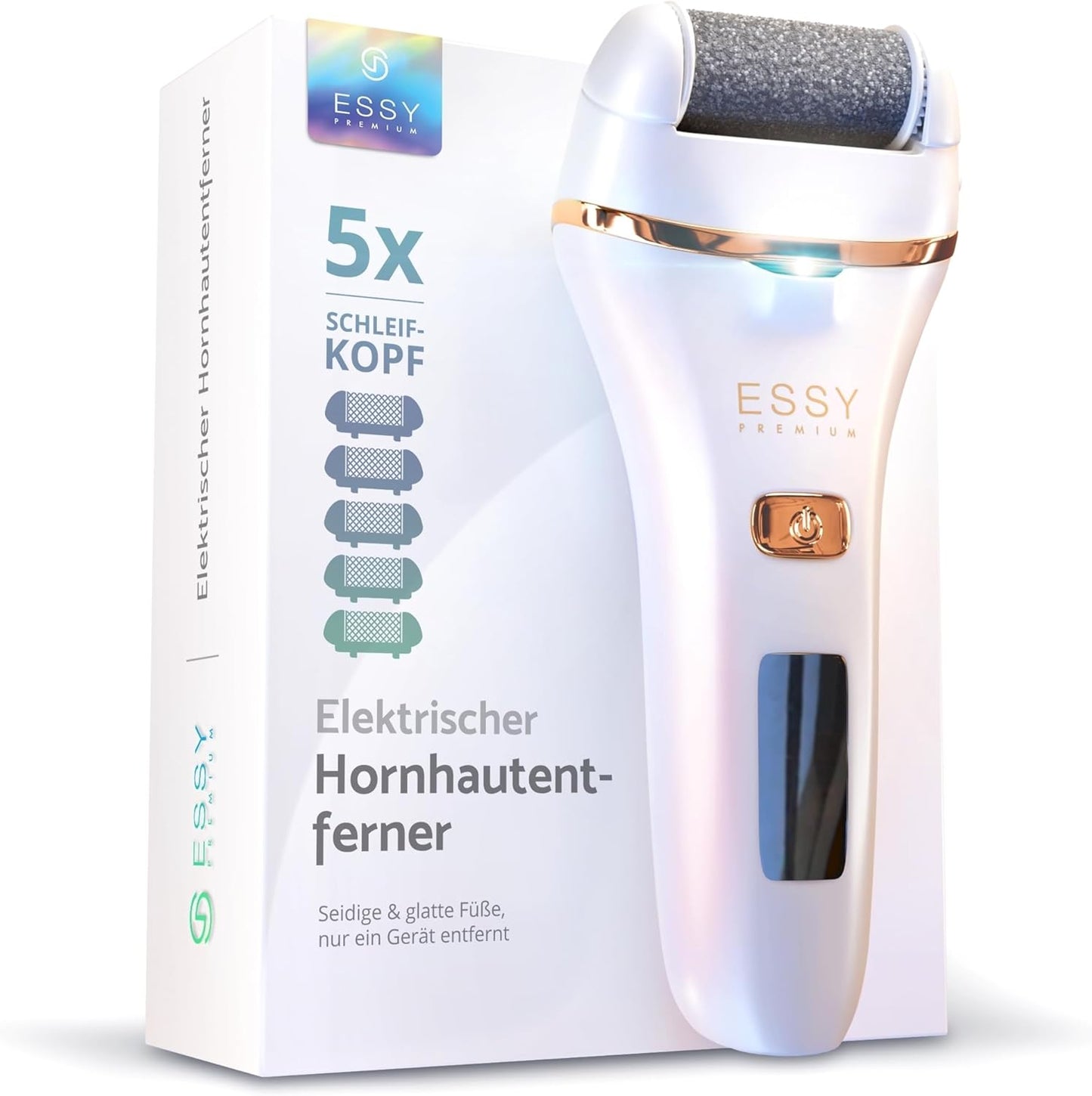 Essy Hornhautentferner Elektrisch Mit 5 Ersatzrollen Hornhaut Entfernen Fuß Elektrischer Hornhautentferner Elektrisch Testsieger Elektrische Hornhautentfernung Hornhaut Pediküre Set Fußpflege (Weiß)
