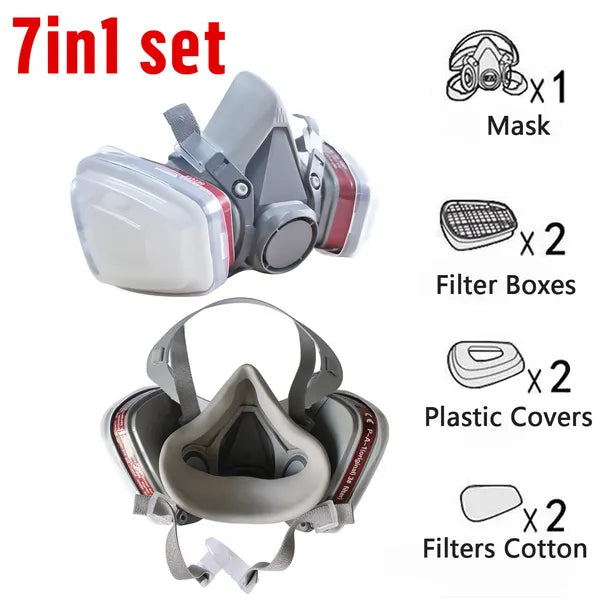 7-in-1 Halbmaske Atemschutz – Gas- & Sprühschutz mit 2 Filtern (Wiederverwendbar)