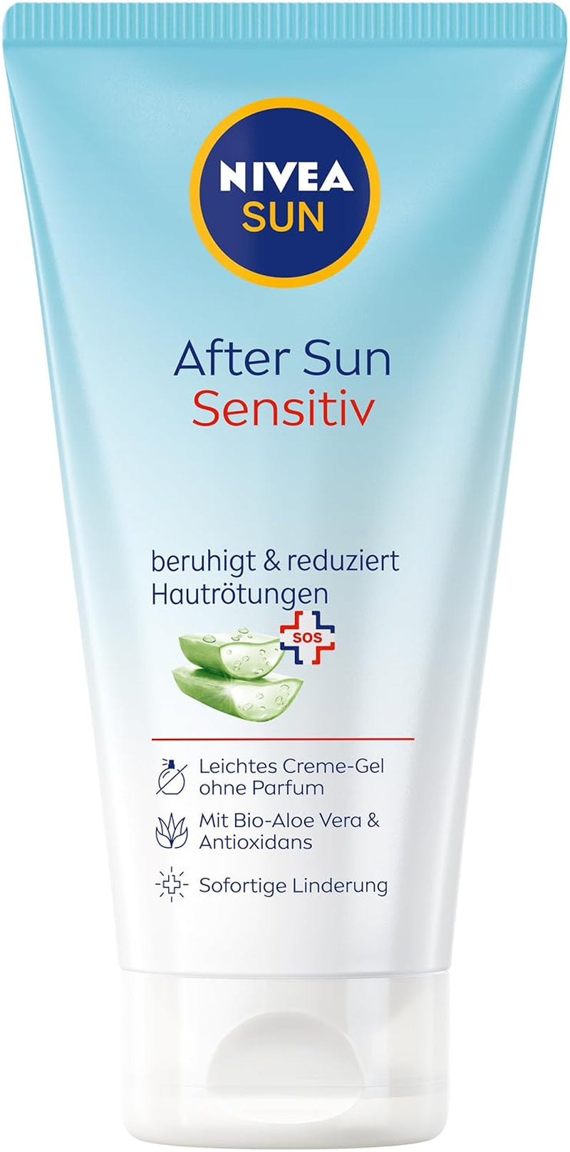 NIVEA SUN after Sun Sensitiv SOS Creme-Gel (175 Ml), Kühlendes after Sun Gel Mit Hautberuhigender Wirkung, Hautgel Mit Bio-Aloe Vera Und Antioxidans Für Sensible Haut