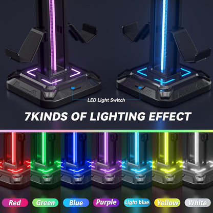KDD Gaming Kopfhörer Ständer Led Mit 9 Lichtmodi - Drehbarer Headset Halterung Tisch Mit Abnehmbarer Controller Halterung - Headset Ständer Gaming Zubehör Für Gamer PC Xbox ONE Ps5(Schwarz)