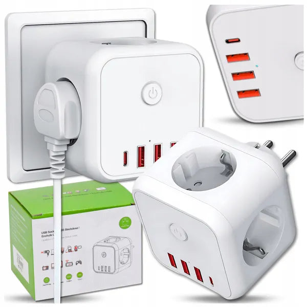 7-in-1 Steckdosenadapter 250V 4000W – Mehrfachsteckdose mit USB & Schnellladung