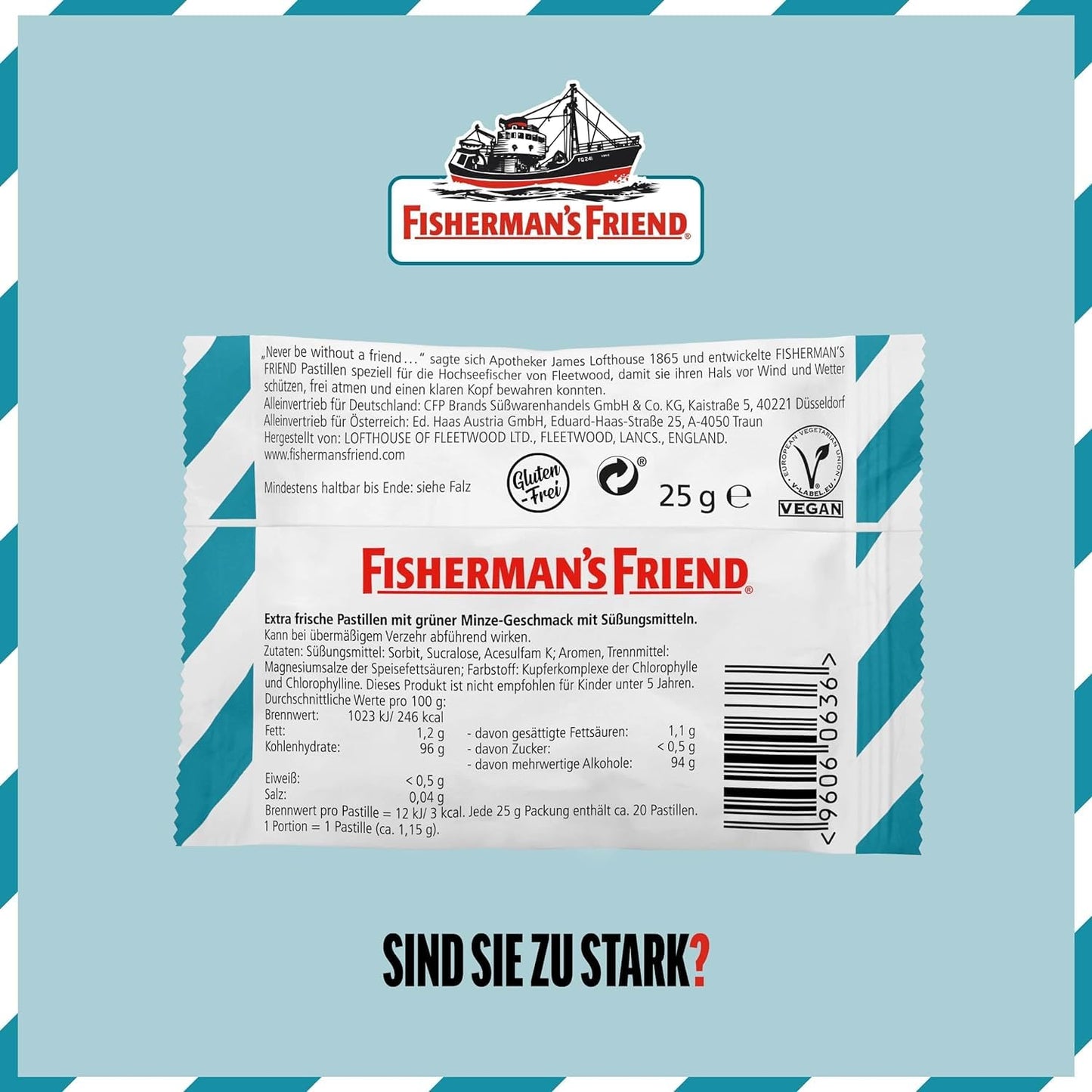 Fisherman'S Friend Spearmint, 24Er Vorratsbox, Grüne Minze Und Menthol Geschmack, Zuckerfrei & Vegan, Bonbons Für Frischen Atem, 24 X 25G
