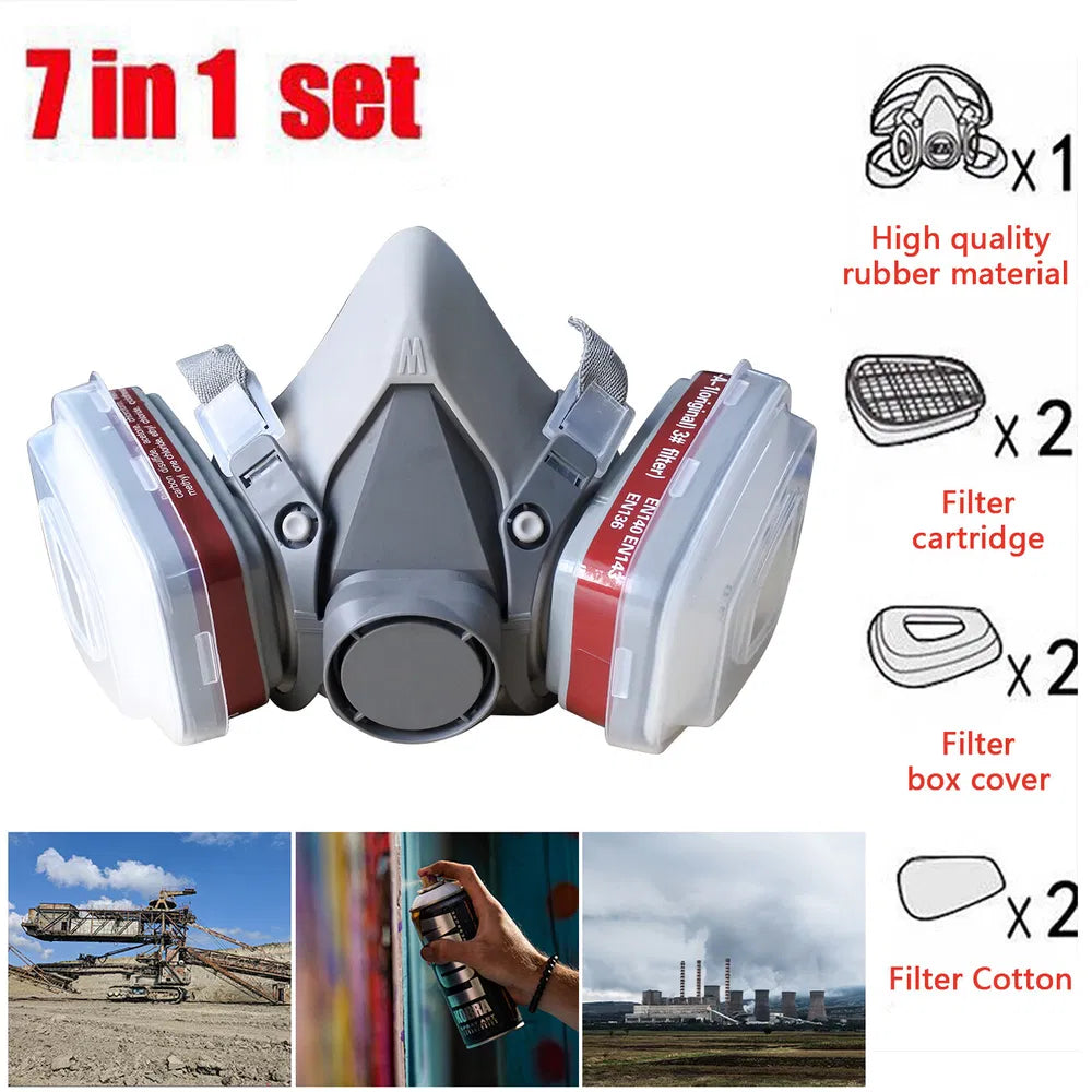 7-in-1 Halbmaske Atemschutz – Gas- & Sprühschutz mit 2 Filtern (Wiederverwendbar)