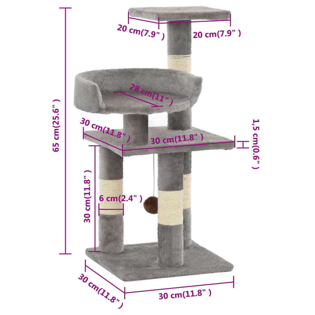 Kratzbaum für Katzen 65 cm – Sisal Kratzsäule mit stabilem Stand