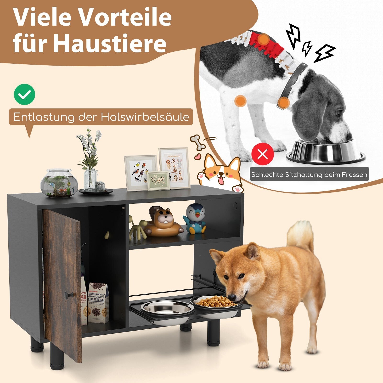 Futterschrank Futterstation Futternapf Hundefutter Mit 2 Edelstahlnäpfe