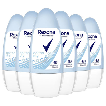 Rexona Motionsense Deo Roll-On Cotton Dry - Anti-Transpirant Mit 48 Stunden Schutz Gegen Starkes Schwitzen Und Körpergeruch - 50 Ml (6Er-Pack)