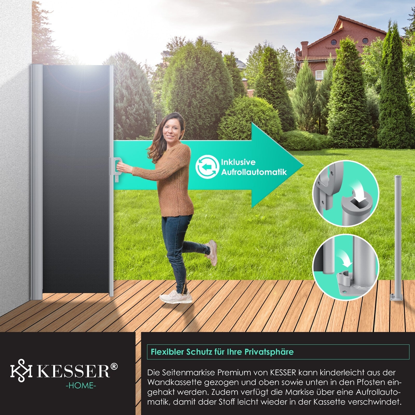 KESSER® Alu Seitenmarkise Ausziehbar Markise Wind Sonne Sicht Schutz Seitenrollo