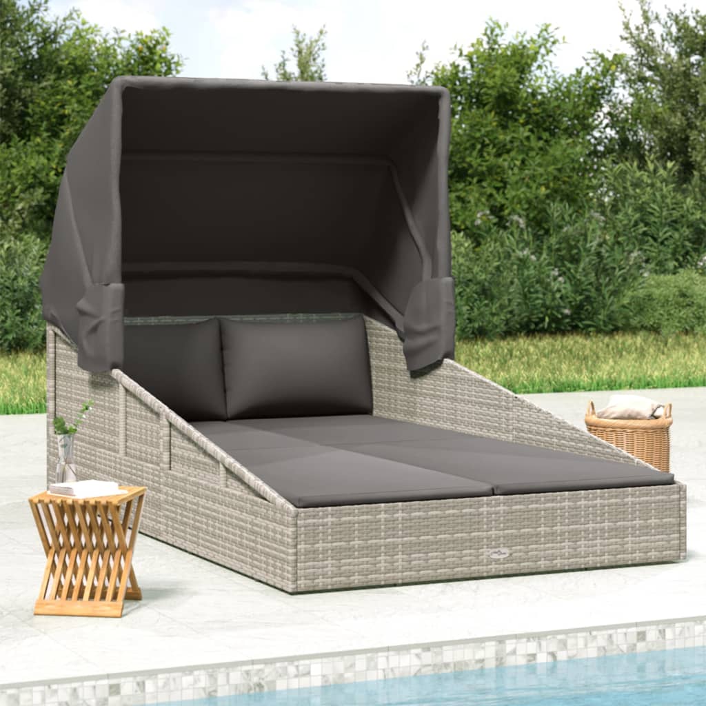 Luxus Sonnenliege aus Polyrattan mit klappbarem Sonnendach – 200 cm Komfortliege für Garten & Terrasse